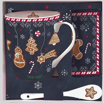 Picture of GINGERBREAD NAVY MUG GIFT SET WITH COASTER AND SPOON IN PORC